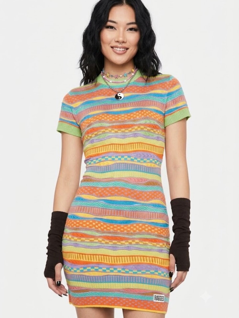 The Ragged Priest Knit Mixed Print Mini Dress L NWT